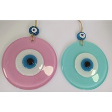 Ennea Art Opak Cam Nazar Boncuğu Ikili Set Toz Pembe ve Cam Göbeği Duvar Dekoru