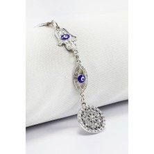 Biuti Parlak Taşlı Hamse Eli Zirkonlu Çiçek Motifli Araba Dikiz Ayna Süsü, Yeni Araba Hediyesi