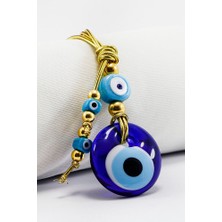 Biuti Mavi Nazarlı Gold Salkım Ipli Cam Nazar Boncuklu Araba Dikiz Ayna Süsü, Lüks Araba Hediyesi