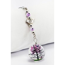 Biuti El Yapımı Lila Kuşlu Nazar Boncuklu Yaşayan Manzara Araba Dikiz Ayna Süsü