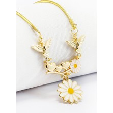 Biuti Salkım Papatyalı Kalpli Gold Renkli Araba Dikiz Ayna Süsü, Yeni Araba Hediyesi