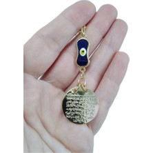 Biuti Metal Uzun Nazar Boncuğu Araba Dikiz Ayna Süsü Metal Ayetel Kürsi, Gold Renkli Yeni Araba Hediyesi