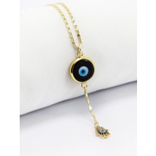 Biuti Siyah El Yapımı Nazar Boncuğu Taşlı Fatma Ana Eli Bijuteri Kolye, Hediyelik Kolye