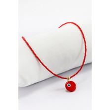 Biuti El Yapımı Cam Kırmızı Asimetrik Nazar Boncuğu Kırmızı Kum Boncuk Bijuteri Kolye