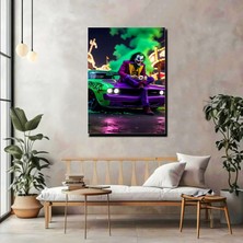 Artprinta Joker Konseptli Neon Araba Kanvas Tablo – Pop Art & Sinematik Duvar Dekor