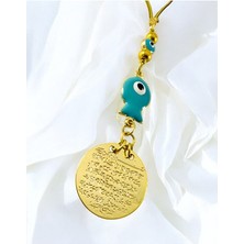 Biuti Turkuaz Balık Nazar Boncuğu Metal Ayetel Kürsi Altın Renkli Araba Dikiz Ayna Süsü