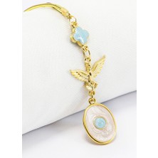 Biuti Altın Kaplama Mavi Çiçekli Uçan Anka Kuşu Sedefli Dikiz Ayna Süsü Tarz Yeni Araba Hediyesi