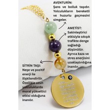 Biuti Çelik Ayetel Kürsi Fatiha Dualı Araba Dikiz Ayna Süsü, Doğal Taşlar: Ametist, Sitrin, Aventurin