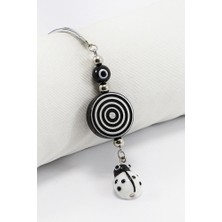 Biuti El Yapımı Siyah Nazarlı Girdap Figürlü Cam Uğur Böcekli Araba Dikiz Ayna Süsü, Yeni Araba Hediyesi