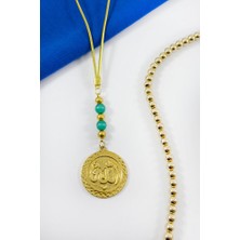 Biuti Turkuaz Boncuklu Allah Lafzı Yazılı Araba Dikiz Ayna Süsü, Yeni Araba Hediyesi