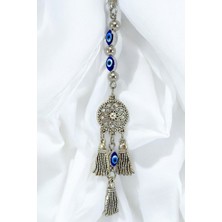 Biuti Çerçeveli Elips Nazarlı Metal Lotus Çiçeği Araba Dikiz Ayna Süsü, Püsküllü Yeni Araba Hediyesi