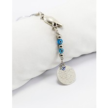 Biuti Kuşlu Cam Nazar Boncuklu Metal Ayetel Kürsi Dualı Araba Dikiz Ayna Süsü, Yeni Araba Hediyesi