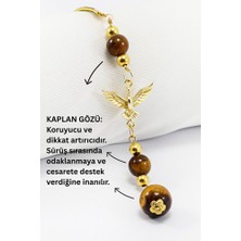 Biuti Doğal Taşlı Metal Uçan Kuş Araba Dikiz Ayna Süsü, Kaplan Gözü Taşlı Araba Hediyesi