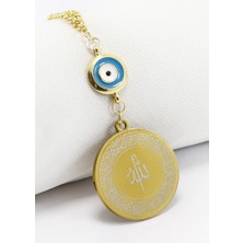 Biuti Turkuaz Nazar Boncuklu Gold Çelik Allah Lafzı Ayetel Kürsi Felak Nas Ihlas Dikiz Ayna Süsü (3,5)