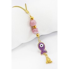 Biuti Pembe Boncuklu Mor Sedefli Balık Figürlü Araba Dikiz Ayna Süsü, Yeni Araba Hediyesi