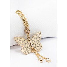 Biuti Gold Renkli Parlak Taşlı Salkım Kelebek Araba Dikiz Ayna Süsü, Yeni Araba Hediyesi