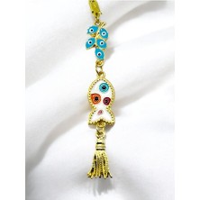 Biuti Yeni Araba Hediyesi, Mavi Salkım Metal Balık Renkli Nazar Boncuklu Metal Püsküllü Dikiz Ayna Süsü