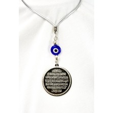 Biuti Yassı Nazar Boncuklu Siyah Çelik Çift Taraflı Ayetel Kürsi /nazar Ayeti Araba Dikiz Ayna Süsü