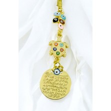 Biuti Renkli Salkım Nazar Boncuğu Kaplumbağa Metal Ayetel Kürsi Araba Dikiz Ayna Süsü, Gold Renkli