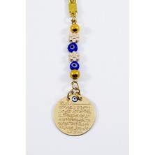 Biuti Papatya Nazar Boncuk Detaylı Gold Renkli Metal Ayetel Kürsi Araba Dikiz Ayna Süsü,  Araba Hediyesi