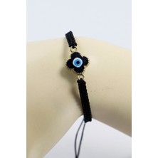 Biuti Mineli Metal Mavi Nazar Boncuğu Siyah Ayarlanabilir Asansörlü Bileklik, Hediyelik Bileklik