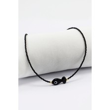 Biuti El Yapımı Cam Siyah Balık Boncuklu Siyah Bijuteri Kolye, Fatma Ana Eli Hediyelik Kolye