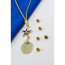 Biuti Lacivert Deniz Yıldızı Metal Ayetel Kürsi Araba Dikiz Ayna Süsü, Gold Renkli