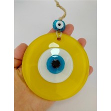 Ennea Art Opak Sarı Nazar Boncuğu 10 cm El Yapımı Cam Duvar Dekoru Hediyelik Eşya
