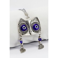 Biuti Lacivert El Yapımı Cam Nazar Boncuğu Gözlü Salkım Yapraklı Baykuşlu Araba Dikiz Ayna Süsü