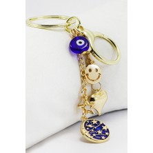 Biuti Gülen Yüzlü Yıldızlı Nazar Gezegenli Anahtarlık, Gold Renkli Hediyelik Anahtarlık