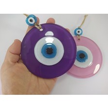 Ennea Art Ikili Set Opak Toz Pembe ve Mor Nazar Boncuğu 10 cm El Yapımı Cam Duvar Dekoru Hediyelik Eşya