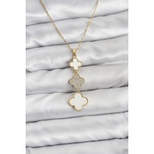 Prativas 316L Çelik Zincir Gold Renk Yonca Detaylı Zirkon Taşlı Kadın Kolye - PRT3500EB10139