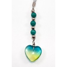 Biuti Turkuaz Doğal Taşlı Cam Kalp Araba Dikiz Ayna Süsü, Kalpli Yeni Araba Hediyesi