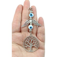 Biuti Melek Kanadı Cam Nazar Boncuk Detaylı Metal Hayat Ağacı Araba Dikiz Ayna Süsü/ Gümüş Renk