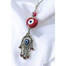 Biuti Kırmızı Nazar Boncuğu Hamse / Fatıma Eli Araba Dikiz Ayna Süsü Lüks Hediyelik Aksesuar