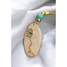 Biuti Turkuaz Doğal Taşlı Sedefli Dikiz Ayna Süsü, Metal Lineart Yüz Figürü Tarz Yeni Araba Hediyesi