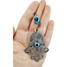 Biuti Çift Taraflı Fatma Ana Eli Dikiz Ayna Süsü, Eskitme Metal Hamse Nazar Boncuklu Yeni Araba Hediyesi