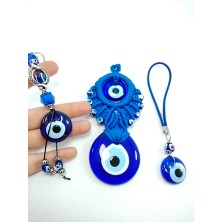 Ennea Art Nazar Boncuğu Duvar Dekoru Anahtarlık Araba Dikiz Ayna Süsü El Yapımı Cam Hediyelik Set