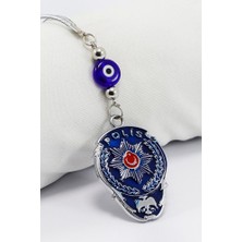 Biuti El Yapımı Yassı Cam Nazar Boncuklu Lacivert Polis Rozeti Araba Dikiz Ayna Süsü, Yeni Araba Hediyesi