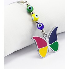 Biuti Renkli Nazar Boncuklu Metal Kelebek Araba Dikiz Ayna Süsü, Yeni Araba Hediyesi