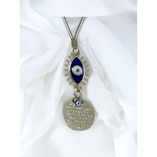 Biuti Lacivert Göz Figürlü Metal Ayetel Kürsi Araba Dikiz Ayna Süsü, Gümüş Renkli