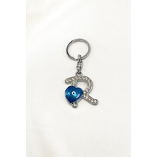 Biuti Nazar Boncuğu R Harfi Anahtarlık / Araba Dikiz Ayna Süsü Metal Hediyelik Aksesuar