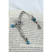 Biuti El Yapımı Cam Nazar Boncuğu Metal Yapraklı Dal Kitap Ayracı, Hediyelik Ağaç Dalı Kitap Ayracı