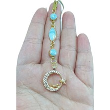 Biuti Turkuaz Boncuk Detaylı Parlak Taşlı Ay Yıldız Araba Dikiz Ayna Süsü/ Yeni Araba Hediyesi