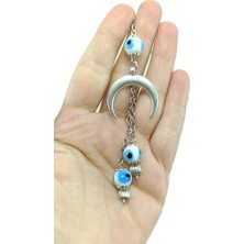 Biuti Metal Hilal Beyaz Cam Nazar Boncuğu Araba Dikiz Ayna Süsü, El Yapımı Yeni Araba Hediyesi