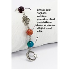 Biuti Doğal Taşlı Metal Hamse Fatma Ana Eli Hilal Araba Dikiz Ayna Süsü, Farklı Renklerde Akik Taşları