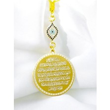 Biuti Zirkon Taşlı Nazar Detaylı Gold Çelik Çift Taraflı Ayetel Kürsi/ Nazar Ayeti Araba Dikiz Ayna Süsü