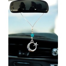 Biuti Metal Hilal Ay Yıldız Araba Dikiz Ayna Süsü, Turkuaz Doğal Taş Yeni Araba Hediyesi