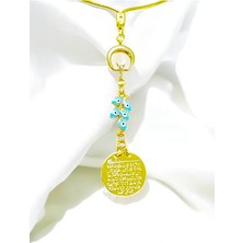 Biuti Ay Yıldız ve Salkım Nazar Boncuk Detaylı Metal Ayetel Kürsi Araba Dikiz Ayna Süsü,  Araba Hediyesi