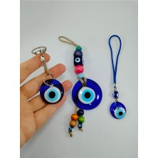 Ennea Art Nazar Boncuğu Seti Duvar Dekoru  Anahtarlık Araba Süsü El Yapımı Cam Hediyelik Eşya